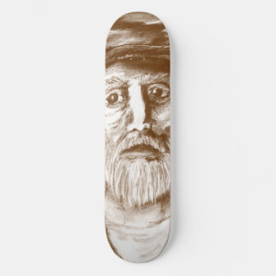 Old Man Brown Charcoal Drawing Skateboard