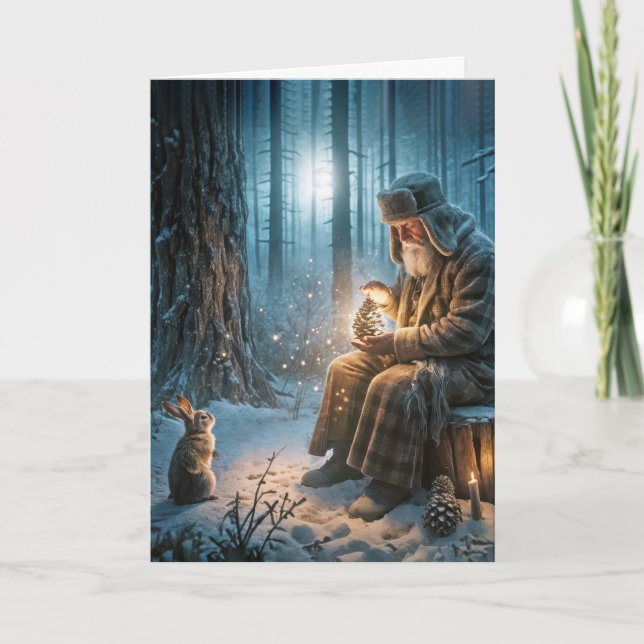 Old Man Christmas With a Rabbit Card (Front)