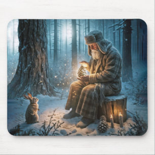 Old Man Christmas With a Rabbit Mouse Pad