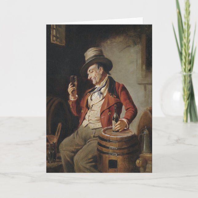 Old Man Drinking Beer Painting Card (Front)