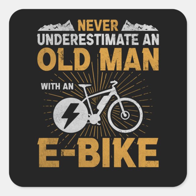 Old Man E-Bike Old Men Bicycling Bike Ride Square Sticker (Front)