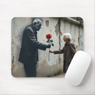 Old Man Graffiti With Red Rose Mouse Pad