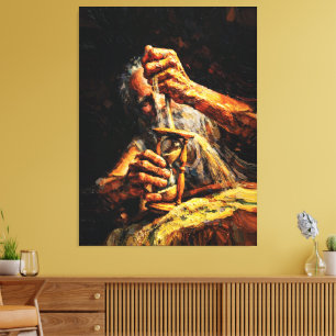 Old Man Hourglass Time Slipping Away Impasto Canvas Print