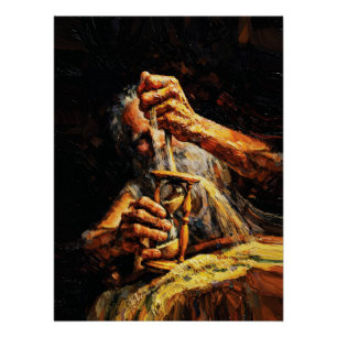 Old Man Hourglass Time Slipping Away Impasto Poster