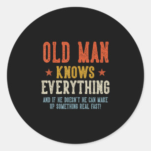 Old man knows everything father's day retro classic round sticker