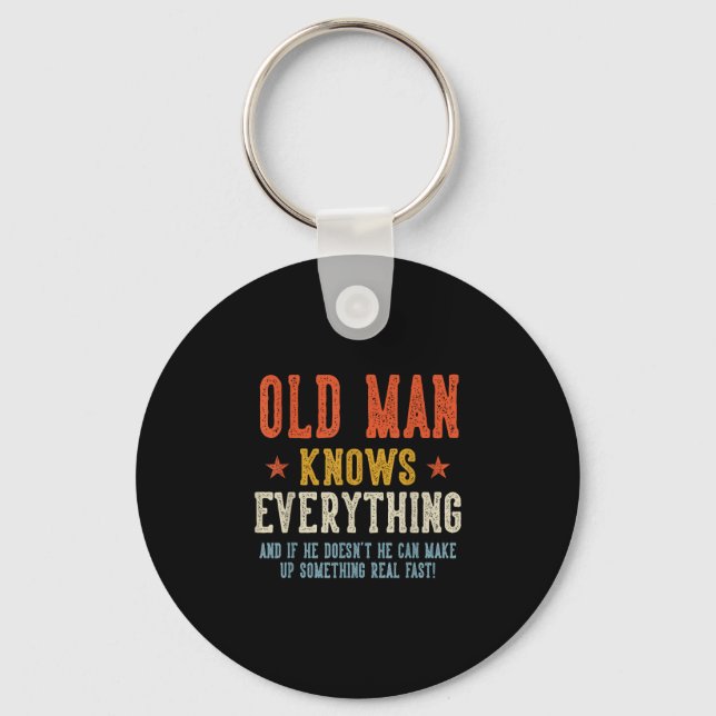Old man knows everything father's day retro key ring (Front)