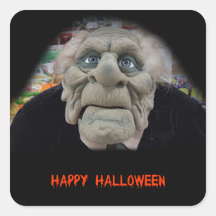 Old Man Mask in Black Background Square Sticker