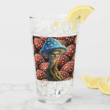Old man, mushroom blue forest guardian pint glass