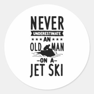 Old Man On A Jet Ski  Classic Round Sticker
