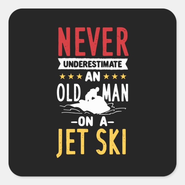 Old Man On A Jet Ski Square Sticker (Front)