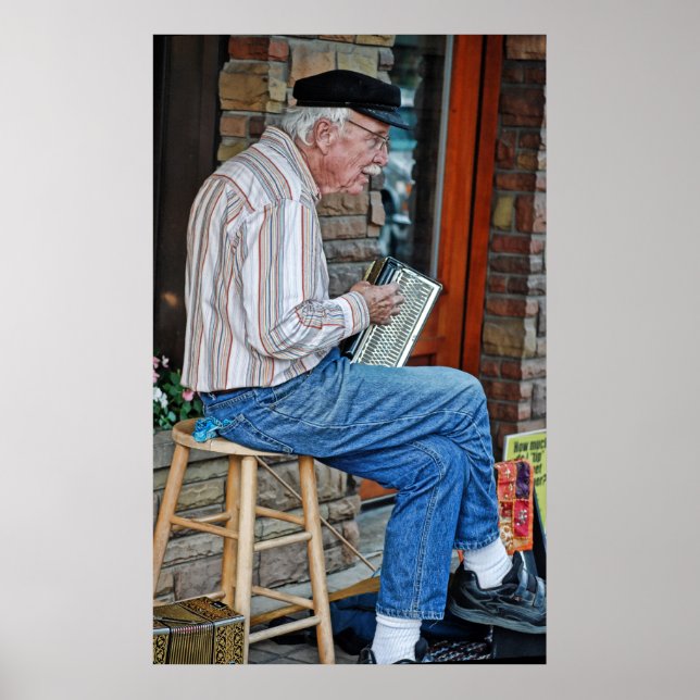 Old Man Playing An Accordian Poster (Front)