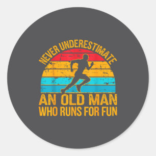 Old Man Running Humor Fitness Lover Funny Senior R Classic Round Sticker