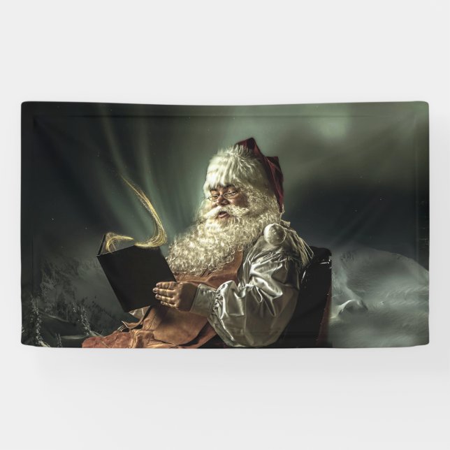 Old Man Santa Claus Reading His List Banner (Horizontal)