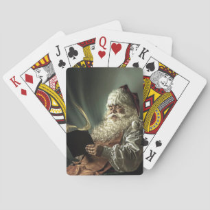 Old Man Santa Claus Reading His List Playing Cards