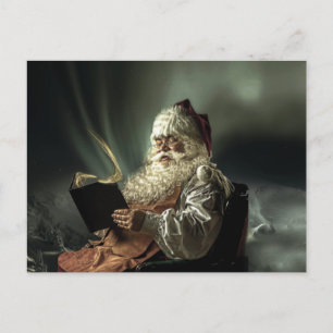 Old Man Santa Claus Reading His List Postcard