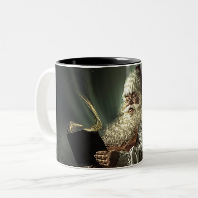 Old Man Santa Claus Reading His List Two-Tone Coffee Mug (Front Left)