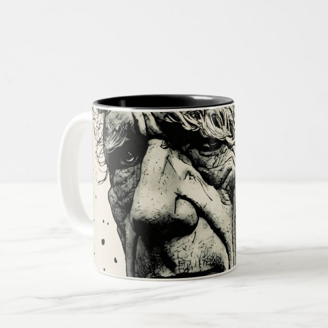 old man sketch two tone mug (Front Left)