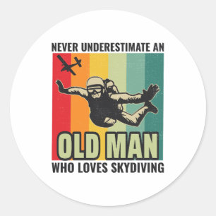 Old Man Skysurfing Skydiving Skydive Parachuting  Classic Round Sticker