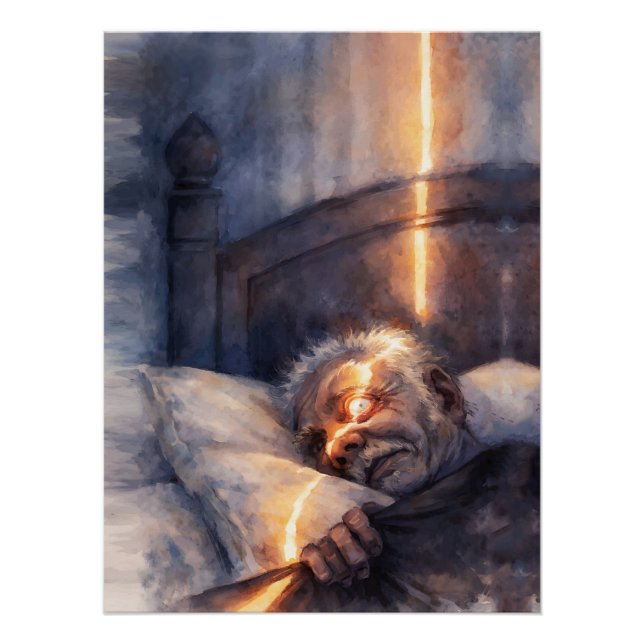 Old Man Sleepless Night Light Beam Through Window Poster (Front)