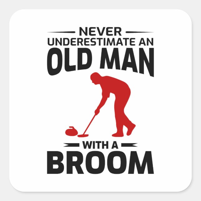 Old Man Stone Curling Winter Ice Sport Grandpa Square Sticker (Front)