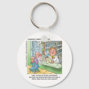 Old Man & The Pharmacy Funny Offbeat Cartoon Gifts Key Ring