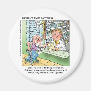 Old Man & The Pharmacy Funny Offbeat Cartoon Gifts Magnet