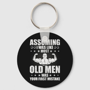 Old Man Weightlifting Bodybuilding Weightlifting W Key Ring
