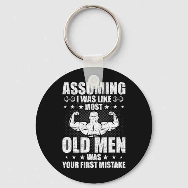 Old Man Weightlifting Bodybuilding Weightlifting W Key Ring (Front)
