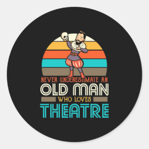 Old Man Who Loves Theatre Classic Round Sticker