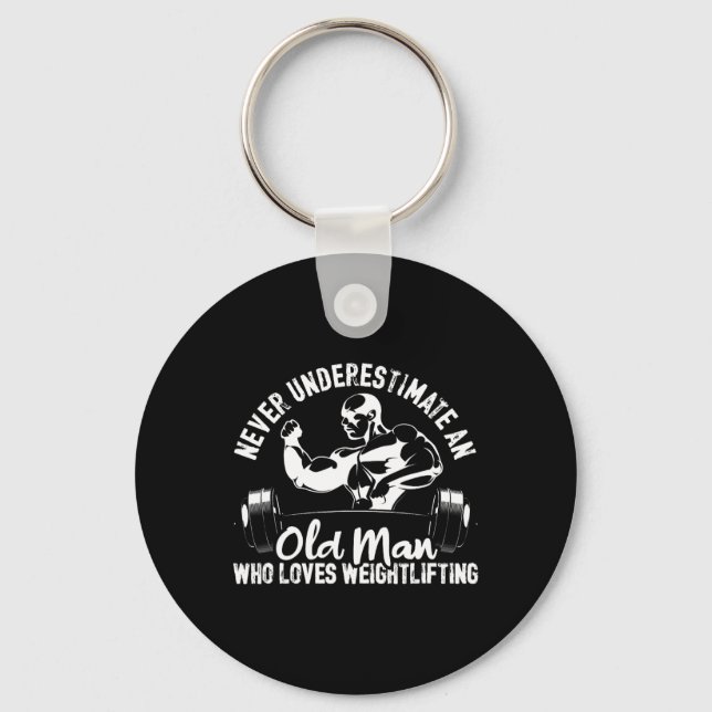 Old Man Who Loves Weightlifting Bodybuilding Worko Key Ring (Front)