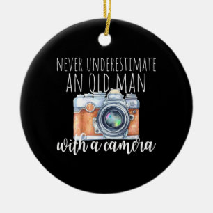 Old Man With A Camera Ceramic Tree Decoration