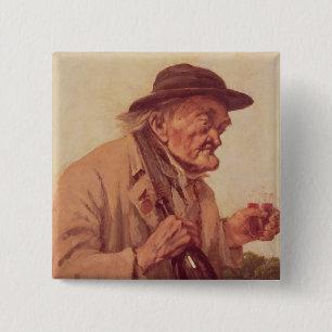 Old Man with a glass of wine 15 Cm Square Badge