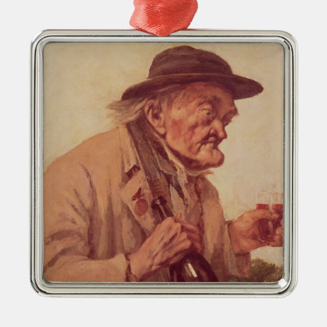 Old Man with a glass of wine Metal Tree Decoration (Front)