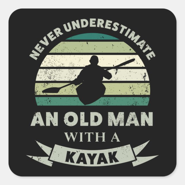 Old Man with a Kayak Funny Dad Gift Square Sticker (Front)