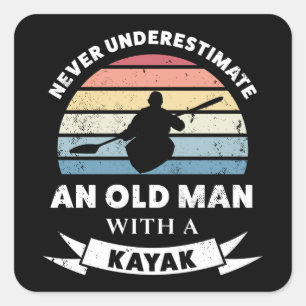 Old Man with a Kayak Funny Gift Dad Square Sticker
