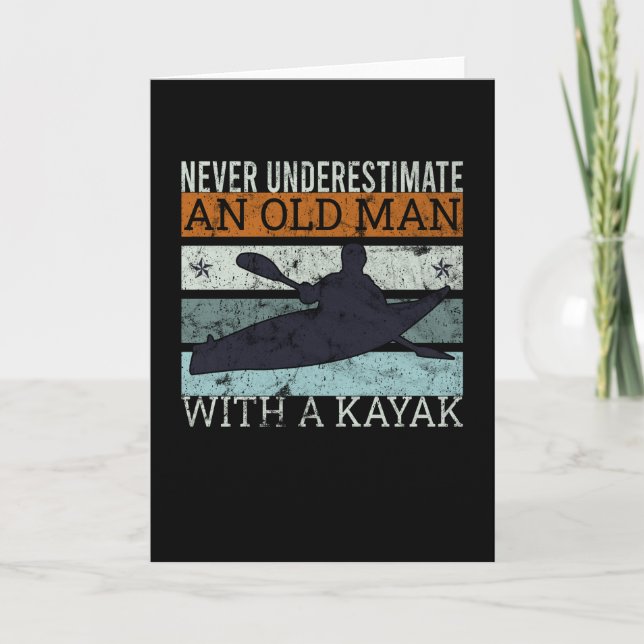Old Man With A Kayak Kayaking Paddle Card (Front)