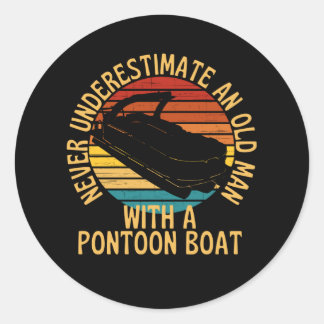 Old Man With A Pontoon Boat Classic Round Sticker