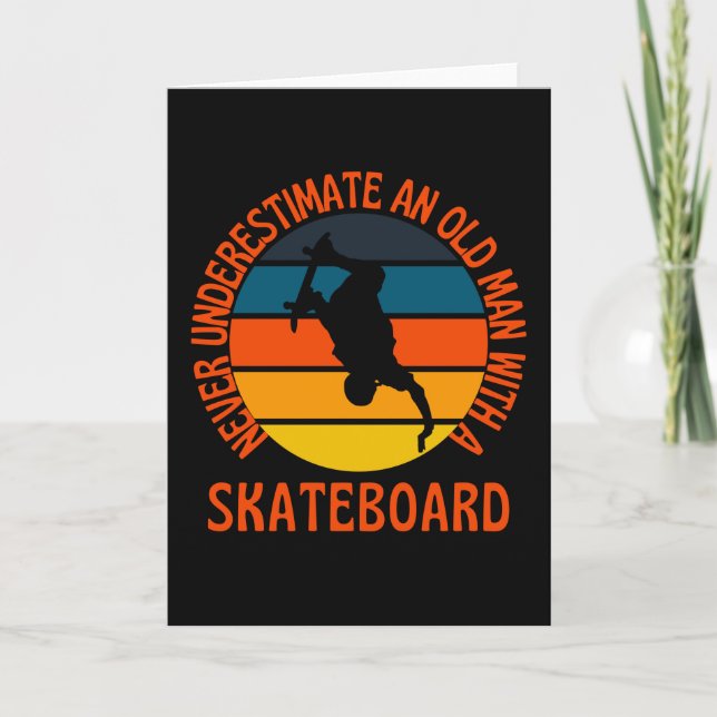 Old Man With A Skateboard Retro Vintage Card (Front)