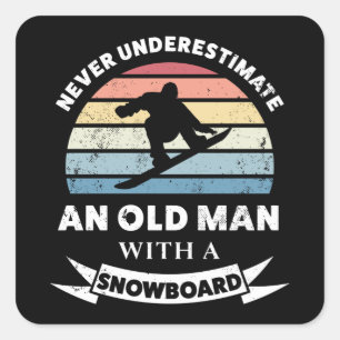 Old Man with a Snowboard Funny Gift Dad Square Sticker