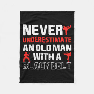Old Man with Black Belt Karate Martial Arts Fleece Blanket