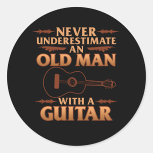 Old Man With Guitar Music Player Musician Guitaris Classic Round Sticker