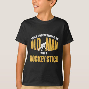 Old Man With Hockey Stick Funny Field Hockey Playe T-Shirt