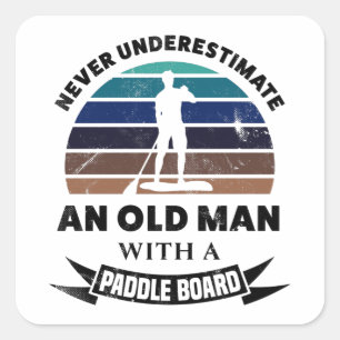 Old Man with Paddle Board Paddleboarding Square Sticker