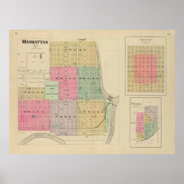 Old Manhattan KS Map (1887)  Poster (Front)