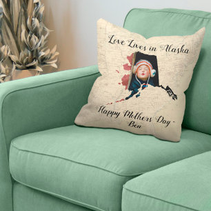 Old Map Love Lives In Alaska State Shaped Photo Cushion