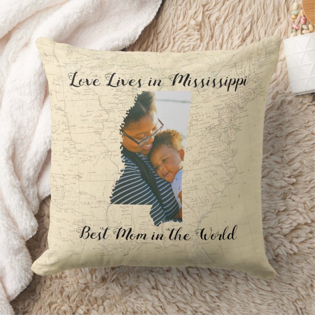 Old Map Love Lives In Mississippi State Shaped Pic Cushion (Blanket)