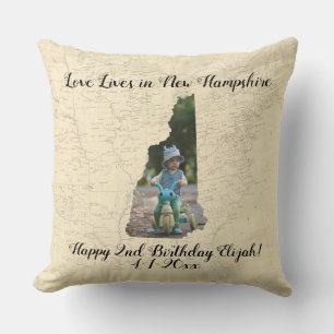 Old Map Love Lives In New Hampshire State Photo Cushion