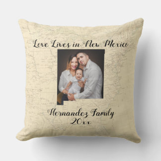 Old Map Love Lives In New Mexico State Photo Cushion