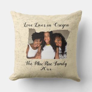 Old Map Love Lives In Oregon State Shaped Photo Cushion