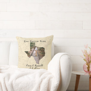 Old Map Love Lives In Texas State Shaped Photo Cushion